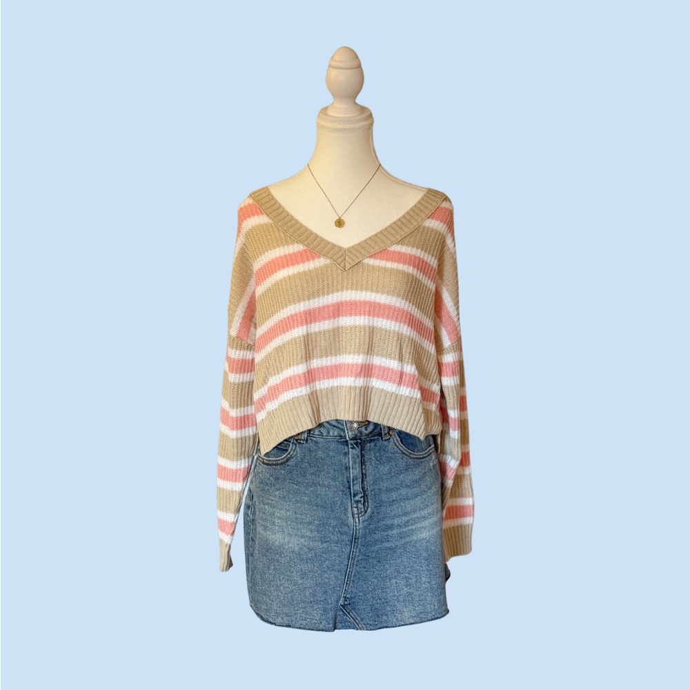 Striped V-Neck Cropped Sweater